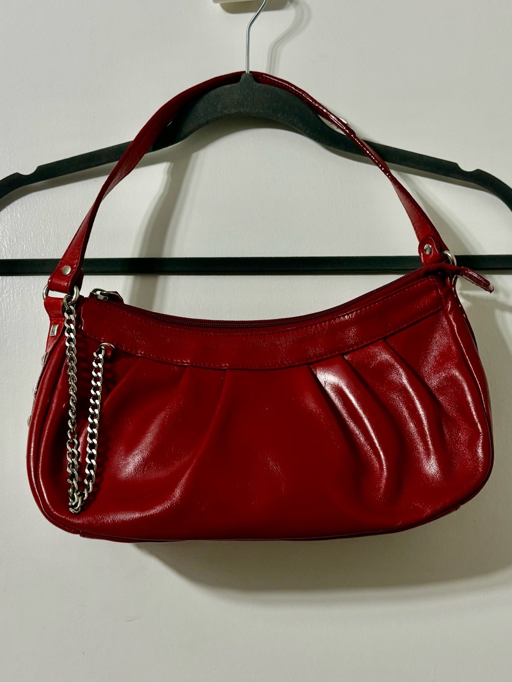 Danier Red Leather Shoulder Bag with Chain Accent